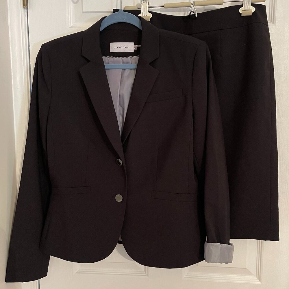 Women’s Suit Calvin Klein Black Blazer Jacket with Skirt Size 10